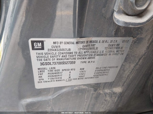 Aukcja sprzedaży 2008 Saturn Vue V6 Xr, vin: 3GSDL73708S527359, numer aukcji: 45175527