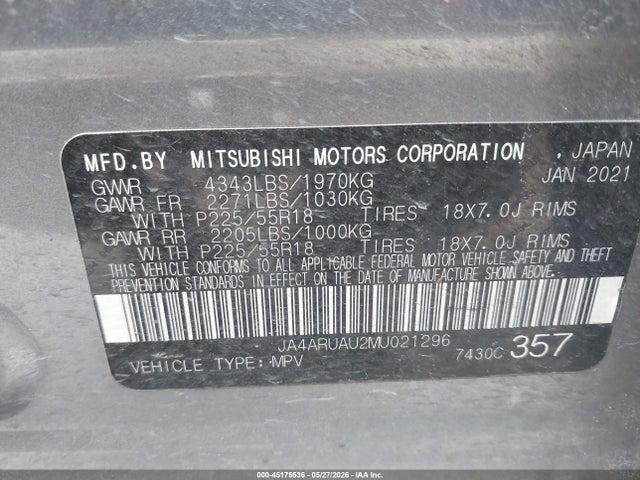Продаж на аукціоні авто 2021 Mitsubishi Outlander Sport 2.0 Be Awc/2.0 Es Awc/2.0 Le Awc/2.0 Se Awc, vin: JA4ARUAU2MU021296, номер лоту: 45175536