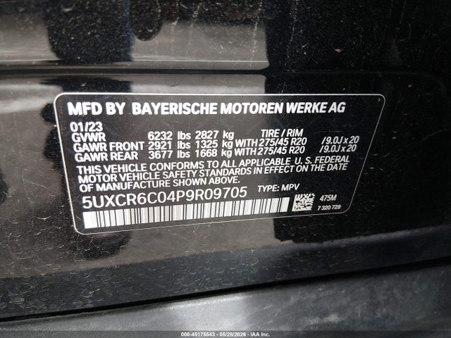 Auction sale of the 2023 Bmw X5 Xdrive40i, vin: 5UXCR6C04P9R09705, lot number: 45175543
