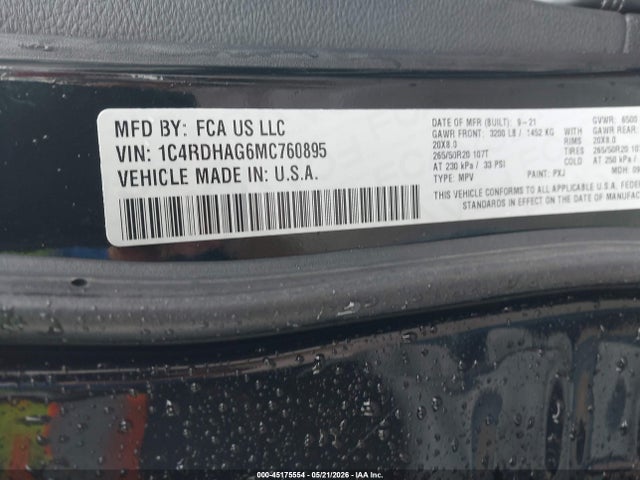 Продаж на аукціоні авто 2021 Dodge Durango Sxt Plus Rwd, vin: 1C4RDHAG6MC760895, номер лоту: 45175554