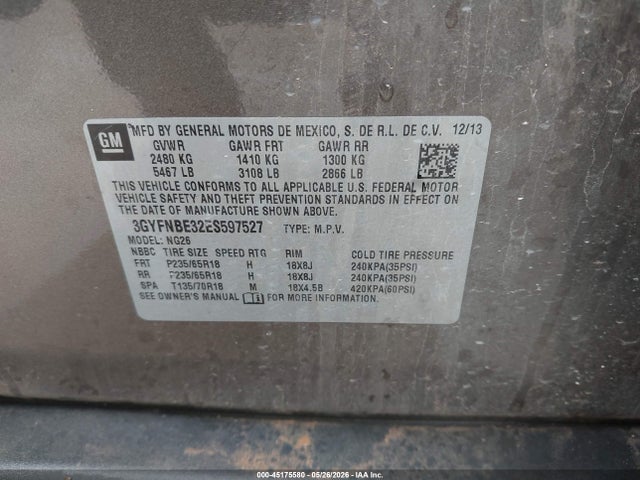 45175580 :رقم المزاد ، 3GYFNBE32ES597527 vin ، 2014 Cadillac Srx Luxury Collection مزاد بيع