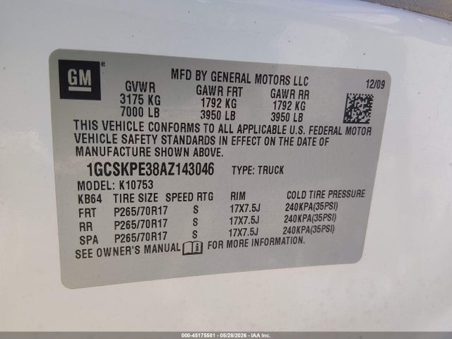 Продаж на аукціоні авто 2010 Chevrolet Silverado 1500 Work Truck, vin: 1GCSKPE38AZ143046, номер лоту: 45175581