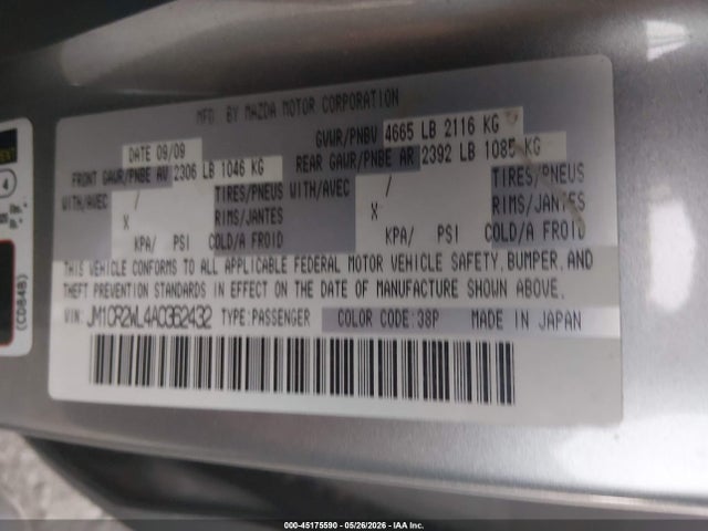 2010 Mazda Mazda5 Sport მანქანა იყიდება აუქციონზე, vin: JM1CR2WL4A0362432, აუქციონის ნომერი: 45175590
