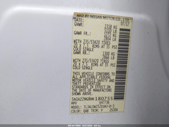 Nissan Murano Platinum 2017 5N1AZ2MG8HN180755 Image 9