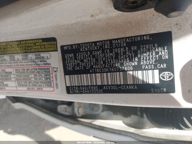 Продажа на аукционе авто 2006 Toyota Camry Le, vin: 4T1BE30K16U737606, номер лота: 45175658