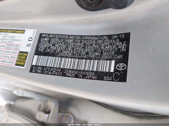 45175666 :رقم المزاد ، JTDZN3EU4GJ040799 vin ، 2016 Toyota Prius V Three مزاد بيع