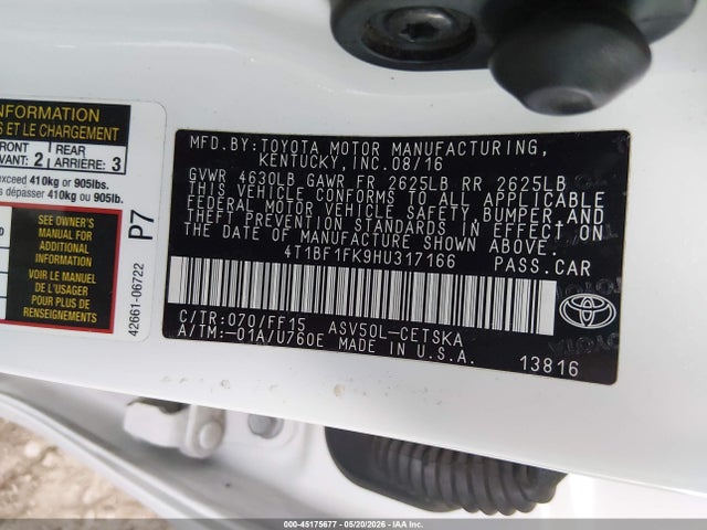 Продаж на аукціоні авто 2017 Toyota Camry Se, vin: 4T1BF1FK9HU317166, номер лоту: 45175677