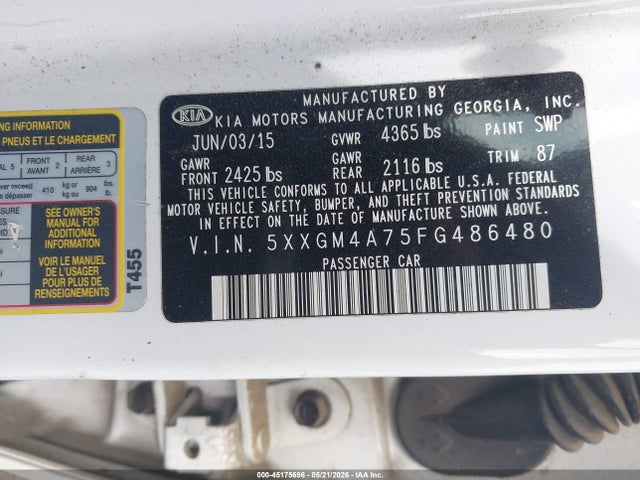 Продажа на аукционе авто 2015 Kia Optima Lx, vin: 5XXGM4A75FG486480, номер лота: 45175696