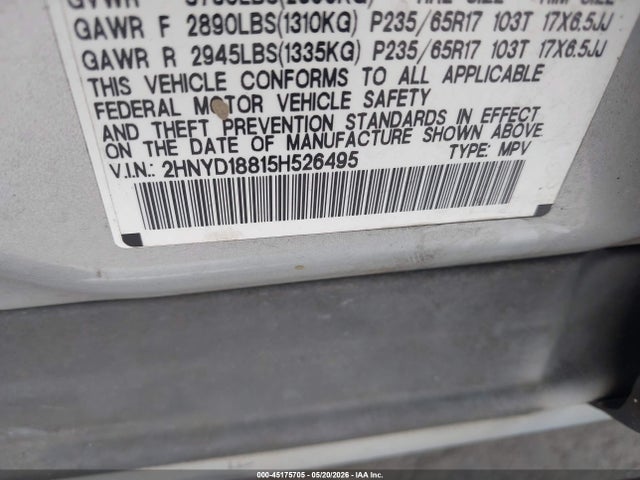 Продажа на аукционе авто 2005 Acura Mdx, vin: 2HNYD18815H526495, номер лота: 45175705
