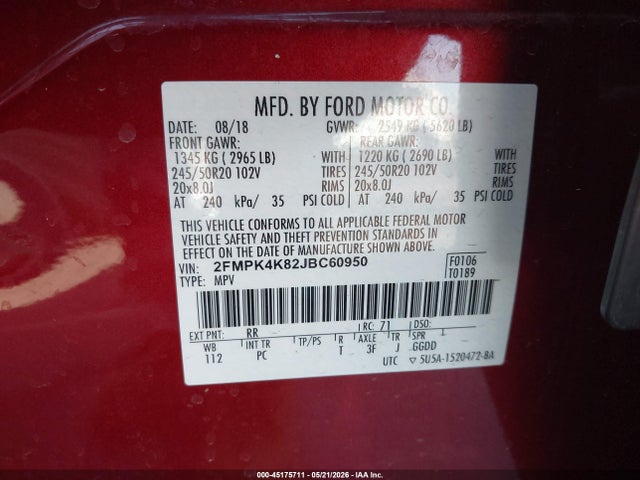 Ford Edge Titanium 2018 2FMPK4K82JBC60950 Image 9