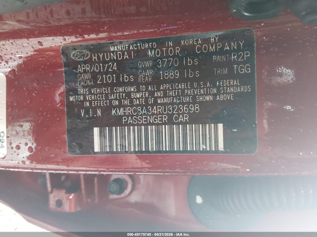 45175740 :رقم المزاد ، KMHRC8A34RU323698 vin ، 2024 Hyundai Venue Sel مزاد بيع
