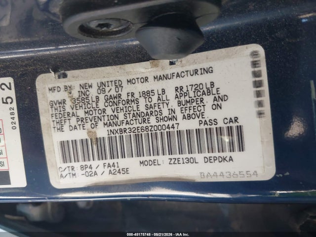 45175748 :رقم المزاد ، 1NXBR32E68Z000447 vin ، 2008 Toyota Corolla Ce مزاد بيع