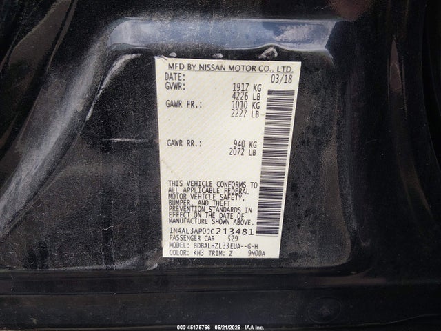 Продаж на аукціоні авто 2018 Nissan Altima 2.5 Sr, vin: 1N4AL3AP0JC213481, номер лоту: 45175766