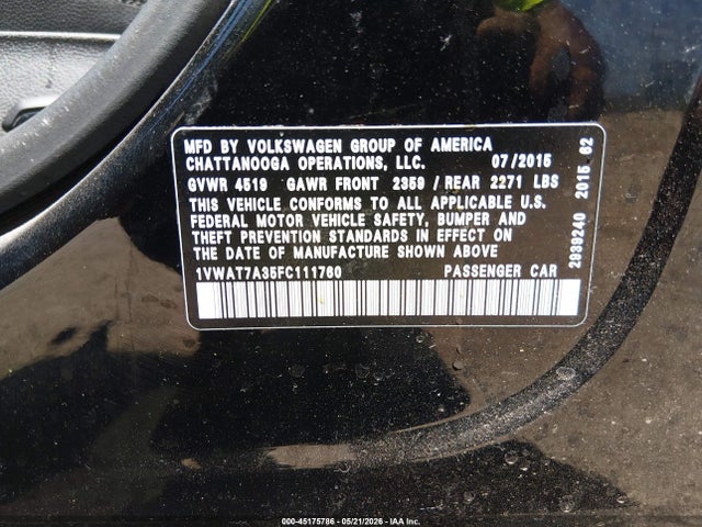 1VWAT7A35FC111760 Volkswagen Passat 1.8t Limited Edition