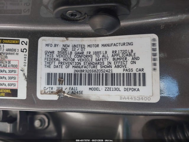 Aukcja sprzedaży 2008 Toyota Corolla Ce, vin: 1NXBR32E68Z052421, numer aukcji: 45175791