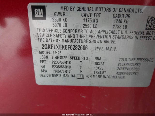 Auction sale of the 2015 Gmc Terrain Slt-1, vin: 2GKFLXEK6F6282606, lot number: 45175798