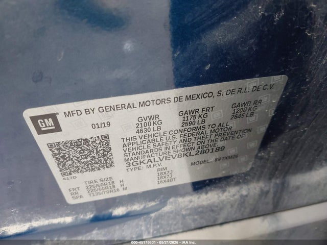 45175801 :رقم المزاد ، 3GKALVEV8KL280189 vin ، 2019 Gmc Terrain Slt مزاد بيع