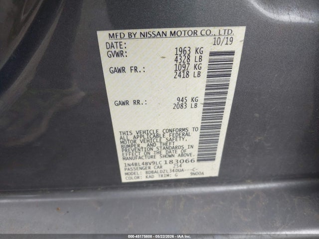1N4BL4BV9LC183066 Nissan Altima S Fwd
