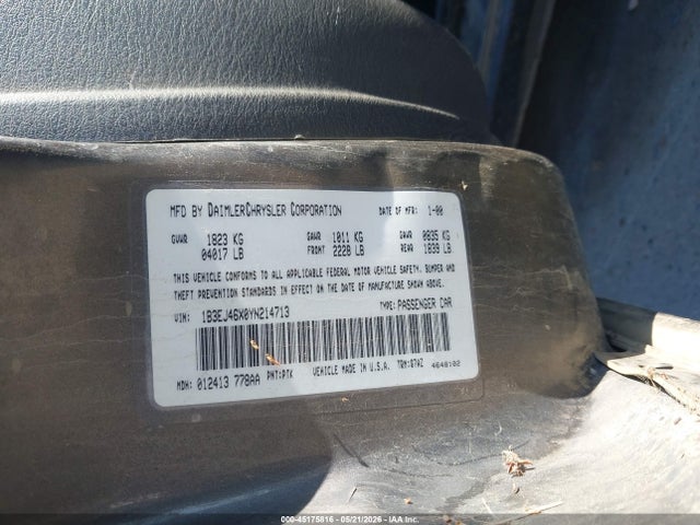 2000 Dodge Stratus Se მანქანა იყიდება აუქციონზე, vin: 1B3EJ46X0YN214713, აუქციონის ნომერი: 45175816