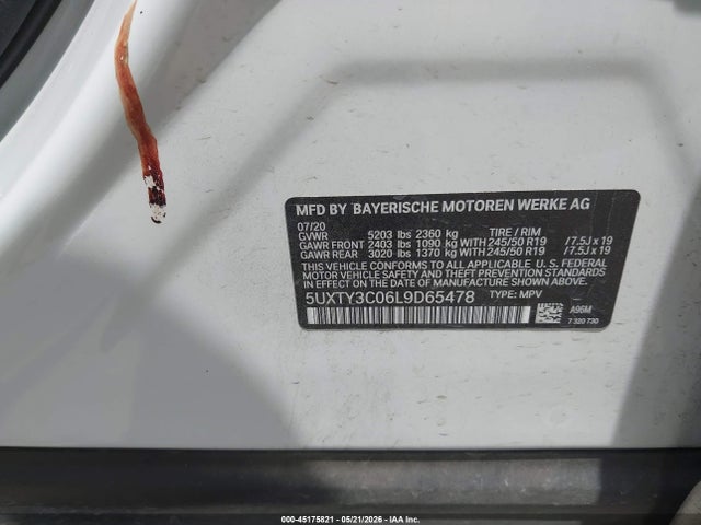 Aukcja sprzedaży 2020 Bmw X3 Sdrive30i, vin: 5UXTY3C06L9D65478, numer aukcji: 45175821