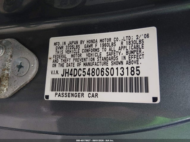 Auction sale of the 2006 Acura Rsx, vin: JH4DC54806S013185, lot number: 45175827