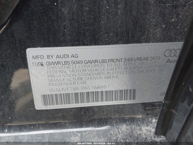 2009 Audi A4 2.0t Avant მანქანა იყიდება აუქციონზე, vin: WAUVF78K39A168951, აუქციონის ნომერი: 45175865