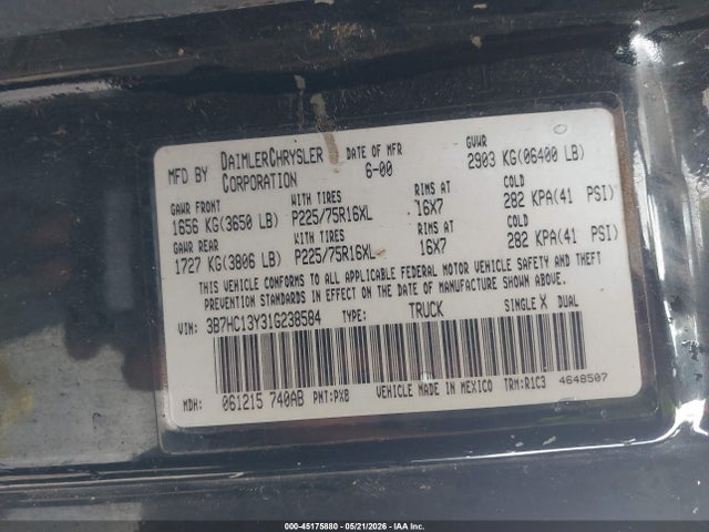 Aukcja sprzedaży 2001 Dodge Ram 1500 St, vin: 3B7HC13Y31G238584, numer aukcji: 45175880