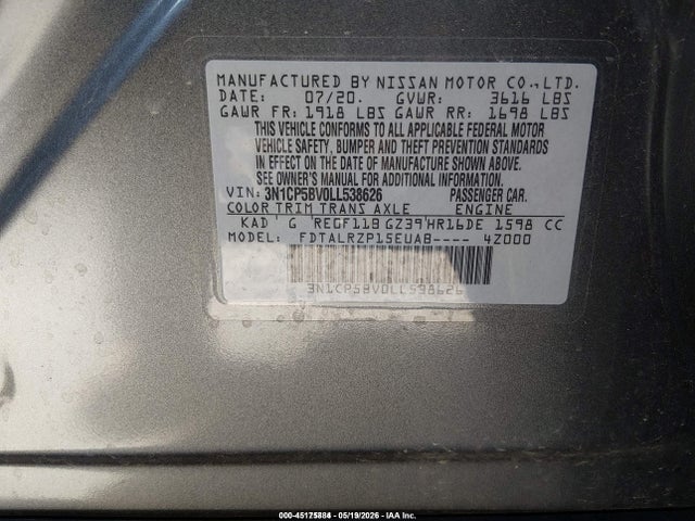3N1CP5BV0LL538626 Nissan Kicks S Xtronic Cvt