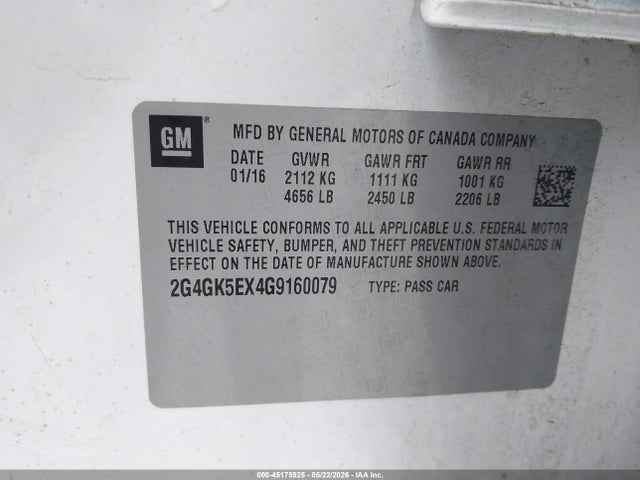 45175925 :رقم المزاد ، 2G4GK5EX4G9160079 vin ، 2016 Buick Regal Turbo مزاد بيع