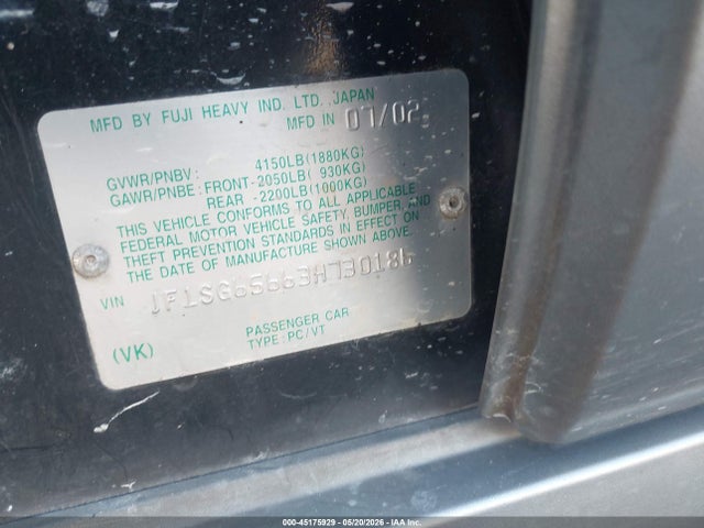 2003 Subaru Forester Xs მანქანა იყიდება აუქციონზე, vin: JF1SG65663H730186, აუქციონის ნომერი: 45175929
