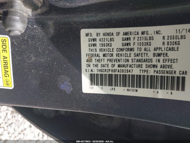 Honda Accord Ex-l 2015 1HGCR2F88FA060947 Image 9