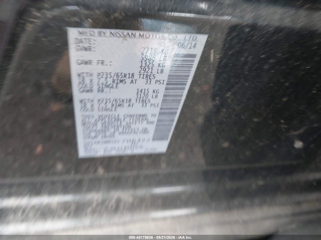 2014 Nissan Pathfinder Sv მანქანა იყიდება აუქციონზე, vin: 5N1AR2MM5EC706322, აუქციონის ნომერი: 45175936