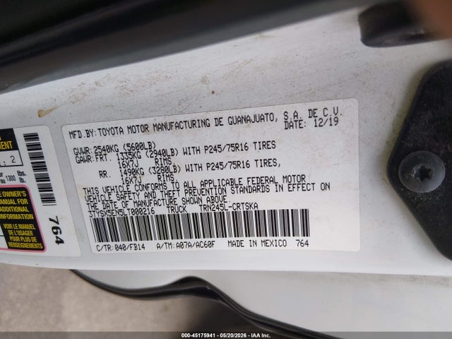 Продажа на аукционе авто 2020 Toyota Tacoma Sr, vin: 3TYSX5EN5LT000216, номер лота: 45175941