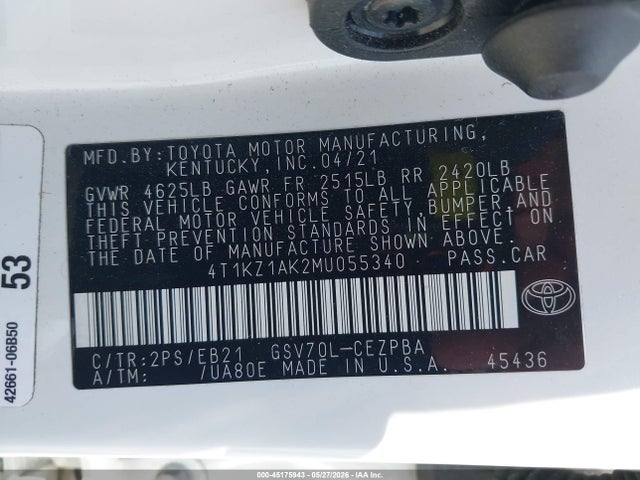 Toyota CAMRY TRD 2021 4T1KZ1AK2MU055340 Image 9