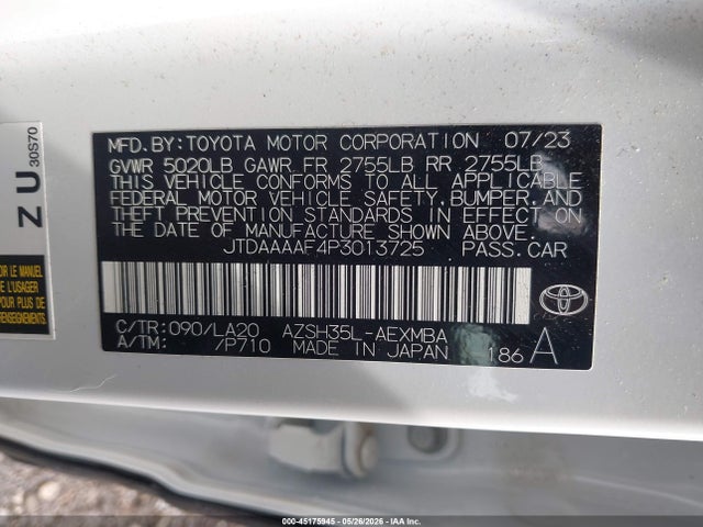 2023 Toyota Crown Limited მანქანა იყიდება აუქციონზე, vin: JTDAAAAF4P3013725, აუქციონის ნომერი: 45175945