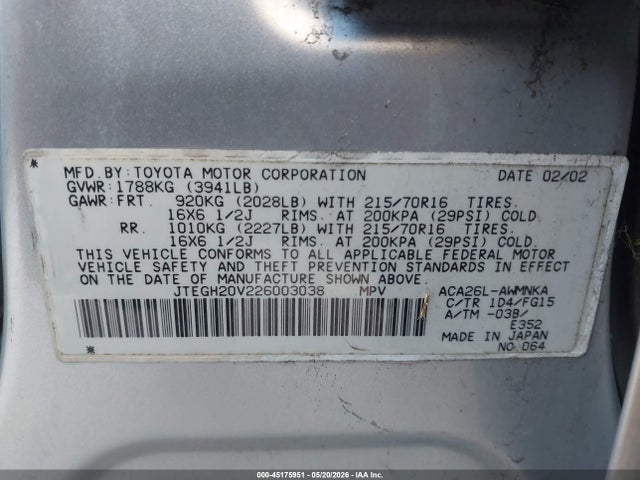 Продажа на аукционе авто 2002 Toyota Rav4, vin: JTEGH20V226003038, номер лота: 45175951