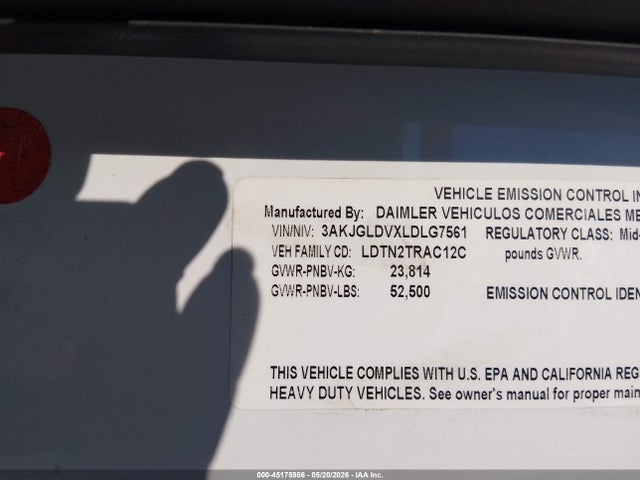 45175986 :رقم المزاد ، 3AKJGLDVXLDLG7561 vin ، 2020 Freightliner Cascadia 125 مزاد بيع