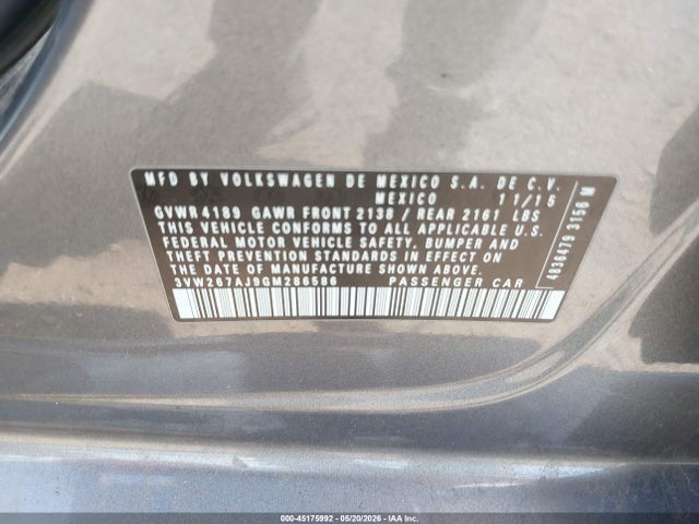 Продажа на аукционе авто 2016 Volkswagen Jetta 1.4t S, vin: 3VW267AJ9GM286586, номер лота: 45175992