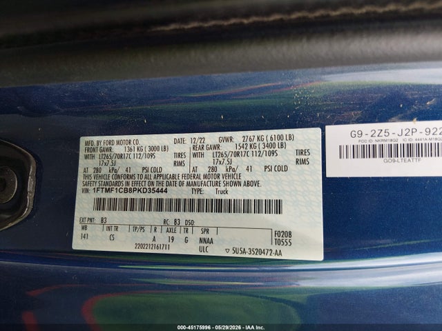 Auction sale of the 2023 Ford F-150 Xl, vin: 1FTMF1CB8PKD35444, lot number: 45175996