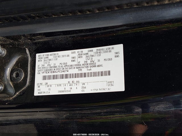 Продаж на аукціоні авто 2020 Ford F-150 Xl, vin: 1FTEX1EB0LFC24274, номер лоту: 45176006