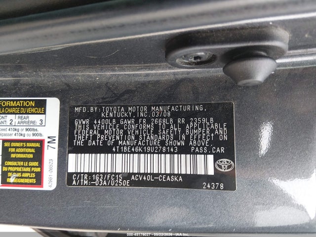 Aukcja sprzedaży 2009 Toyota Camry Se, vin: 4T1BE46K19U278143, numer aukcji: 45176027