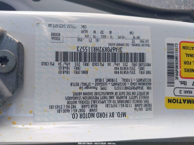 3FA6P0K92HR115573 Ford Fusion Titanium