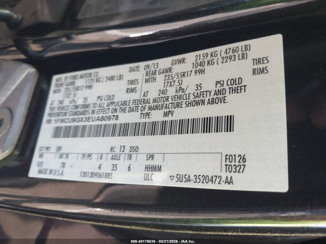 Aukcja sprzedaży 2014 Ford Escape Se, vin: 1FMCU9GX3EUA80978, numer aukcji: 45176038