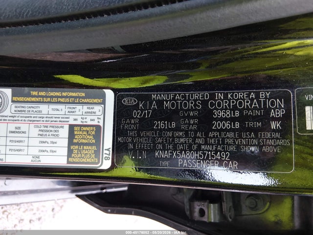 Продажа на аукционе авто 2017 Kia Forte Ex, vin: KNAFX5A80H5715492, номер лота: 45176052
