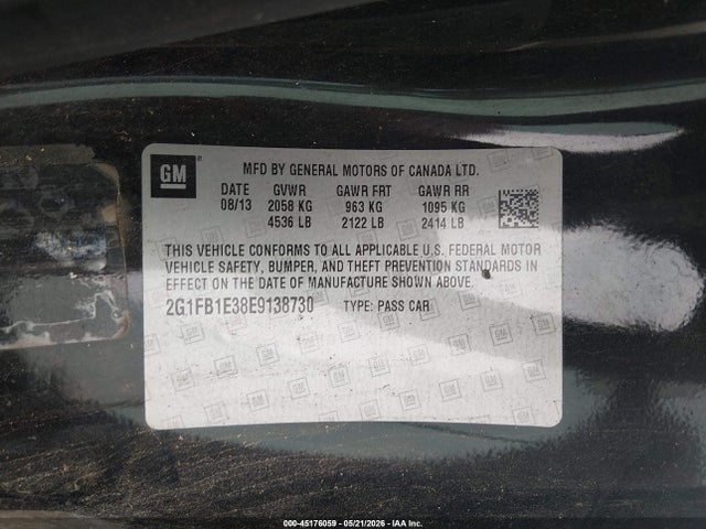 45176059 :رقم المزاد ، 2G1FB1E38E9138730 vin ، 2014 Chevrolet Camaro 1lt مزاد بيع