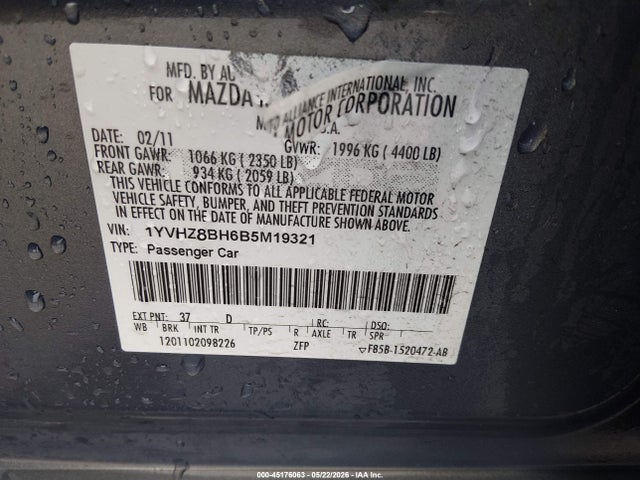Aukcja sprzedaży 2011 Mazda Mazda6 I Sport, vin: 1YVHZ8BH6B5M19321, numer aukcji: 45176063
