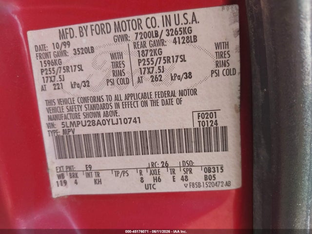 Продаж на аукціоні авто 2000 Lincoln Navigator, vin: 5LMPU28A0YLJ10741, номер лоту: 45176071
