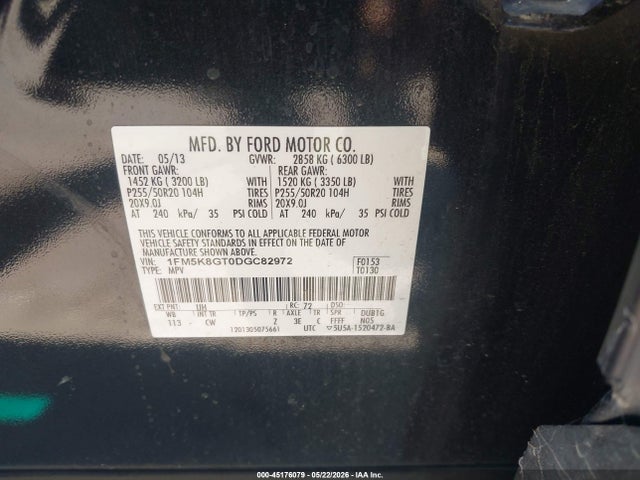 Продаж на аукціоні авто 2013 Ford Explorer Sport, vin: 1FM5K8GT0DGC82972, номер лоту: 45176079