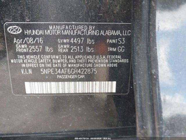 2016 Hyundai Sonata Limited მანქანა იყიდება აუქციონზე, vin: 5NPE34AF6GH422875, აუქციონის ნომერი: 45176134