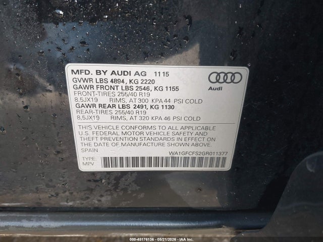 Auction sale of the 2016 Audi Q3 2.0t Premium Plus, vin: WA1GFCFS2GR011377, lot number: 45176136